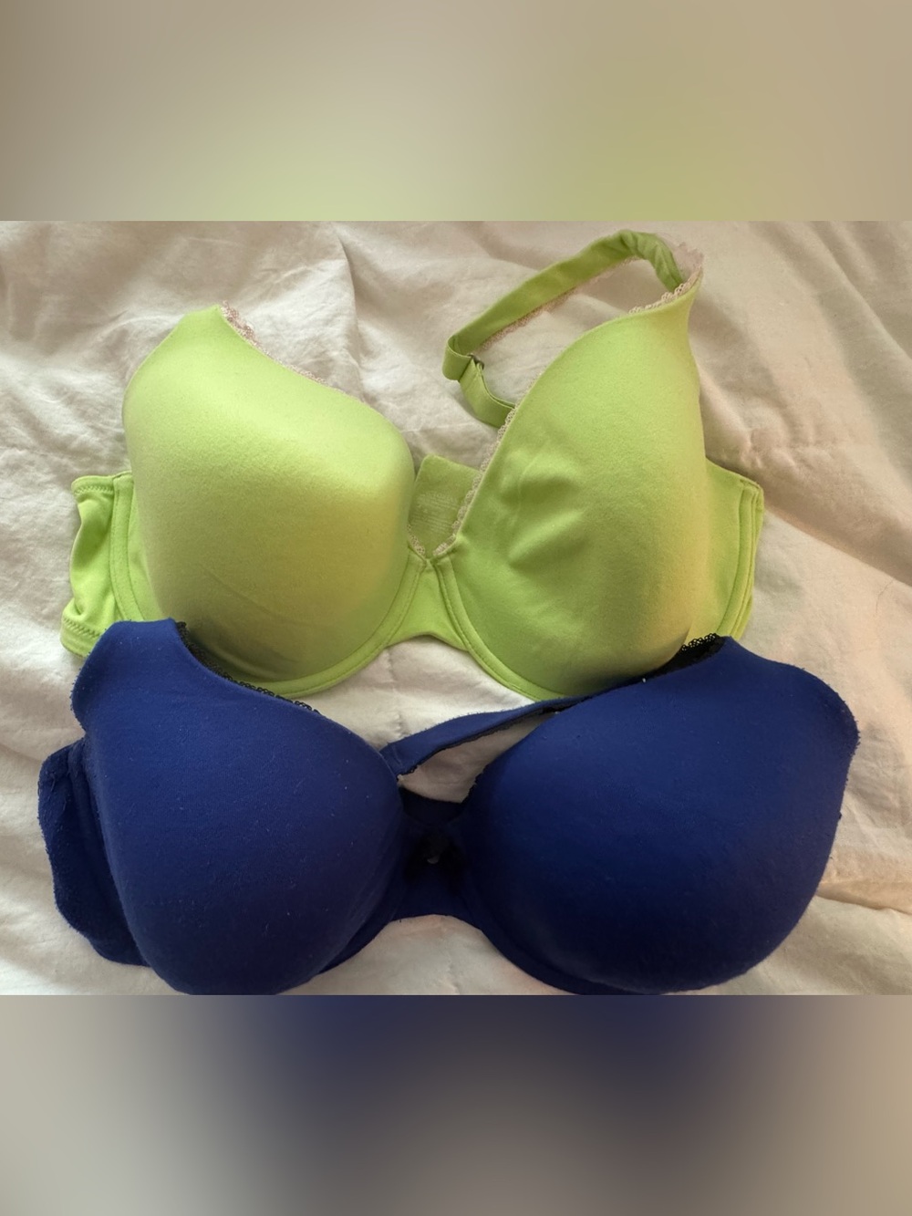 Victoria's Secret Lime Green and Navy Molded T-Shirt Bras